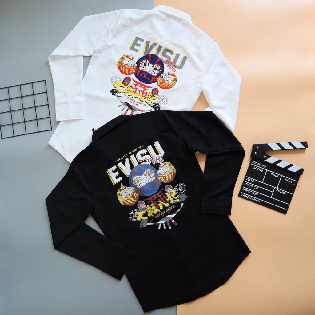 Mua Áo Sơ Mi Nam Tay Ngắn EVISU Vải Lụa Kate Mềm Mịn Hình In Sắc Nét ...