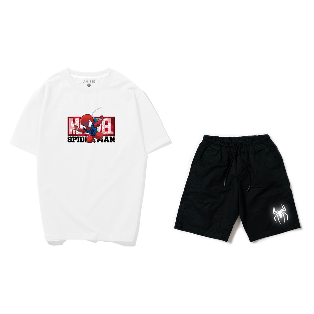 [ANI TEE] Combo Áo Thun Và Short Kaki Người Nhện Phản Quang