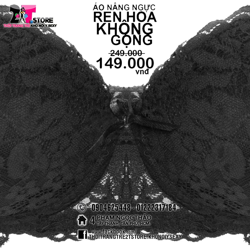 Áo Nâng Ngực Cotton Không Gọng Phối Ren (Đen)