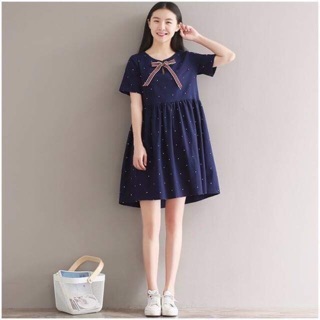 Váy Babydoll thắt nơ sọc chấm bi.