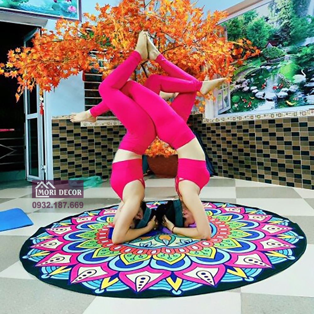 THẢM TRÒN YOGA 1M8 - THẢM MANDALA - ĐẾ CAO SU CHỐNG THẤM - TRƠN TRƯỢT