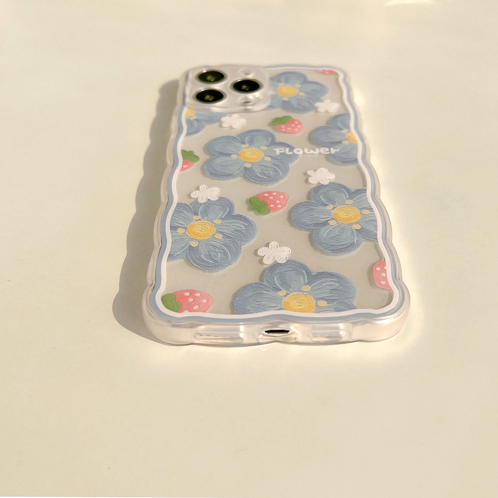 Ốp lưng iphone Quả Dâu và Hoa Xanh 13promax/13pro/13/12promax/12pro/12/7plus/8plus/11/11promax/x/xs/xsmax/7/8