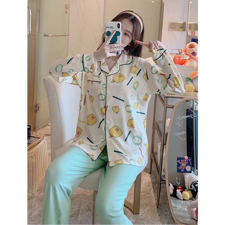 Đồ bộ bầu và sau sinh cho con bú dài tay quần dài dáng pyjama trẻ trung lịch sự