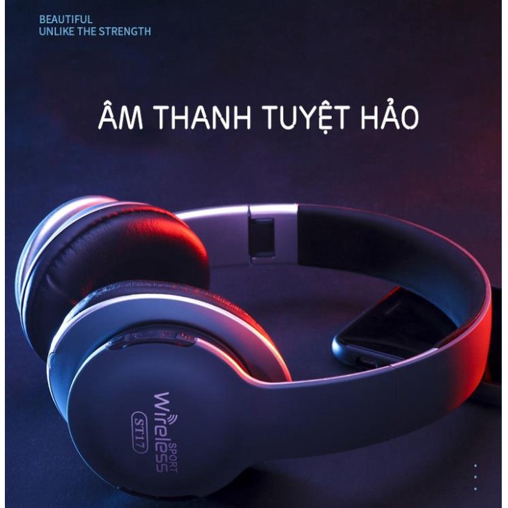 Tai Nghe Bluetooth Không Dây, Headphone Chụp Tai Có Mic Sport Wireless ST17 Giảm Ồn, Âm Bass Cực Chất,