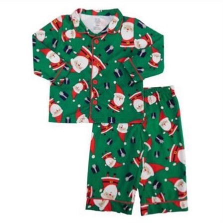 Set Pijama Baby Cho Bé Thun Cotton Xanh Lá In Hình Ông Già Noel - Size 3T (Áo V26-N66-D38) (Quần E48-M68-D50)