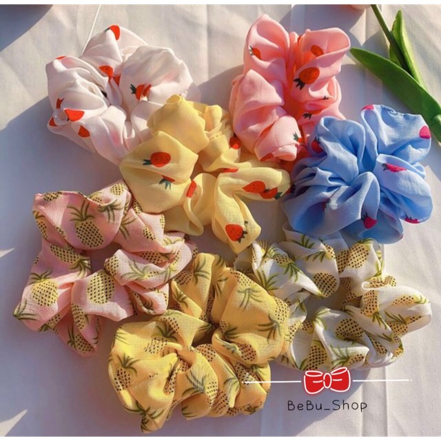 Scrunchies cột tóc hoạ tiết trái cây nhiệt đới dễ thương