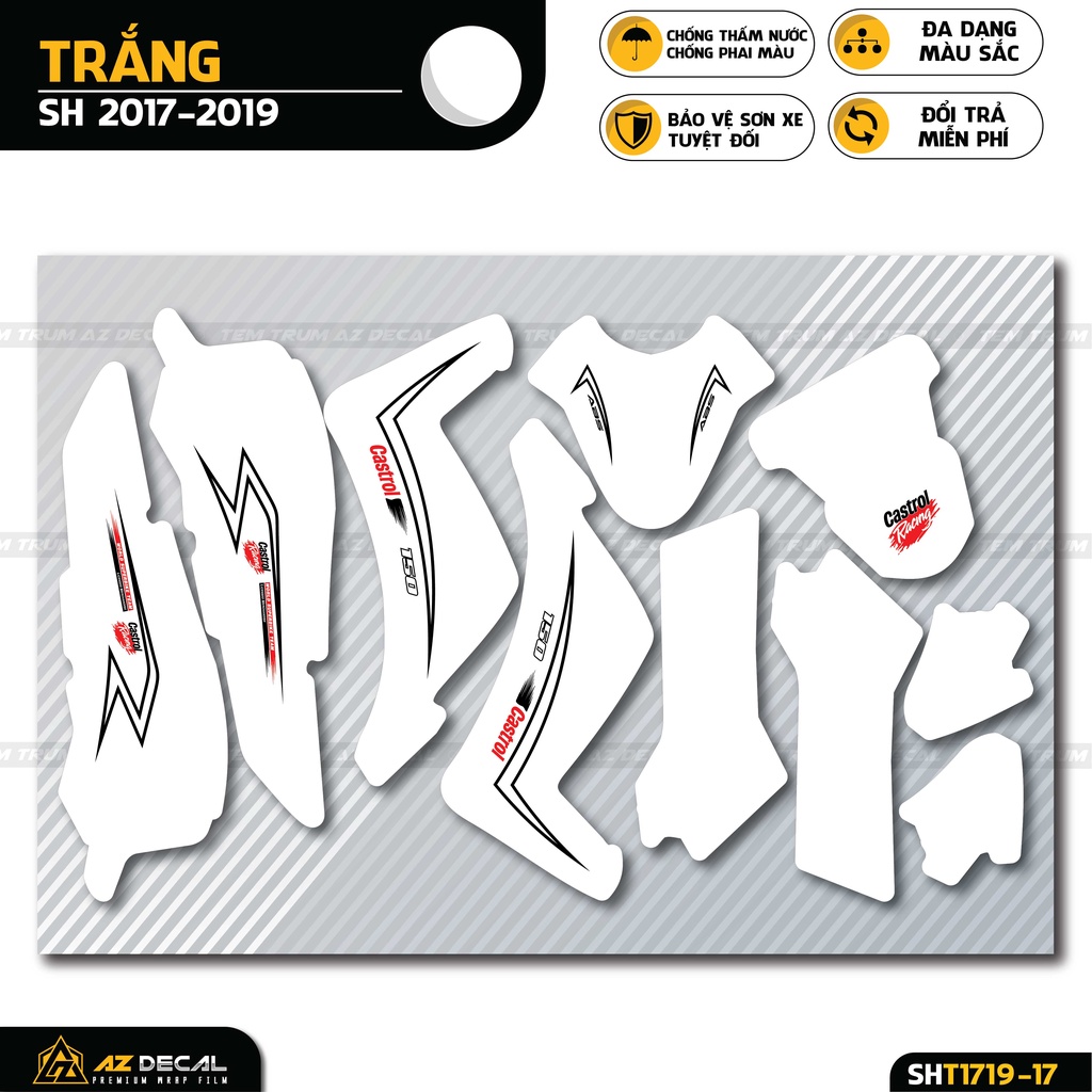Tem Trùm SH Phong Cách Castrol Racing | SHT-17 | Decal Dán Xe SH 2017 - 2019 - 2020 - 2021 - 2022 Chống Nước, Bền Màu