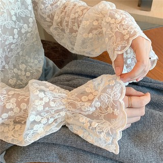 Áo Sơ Mi Ren Mỏng Xuyên Thấu Cổ Cao Nửa Cổ Thời Trang Nữ Sành Điệu