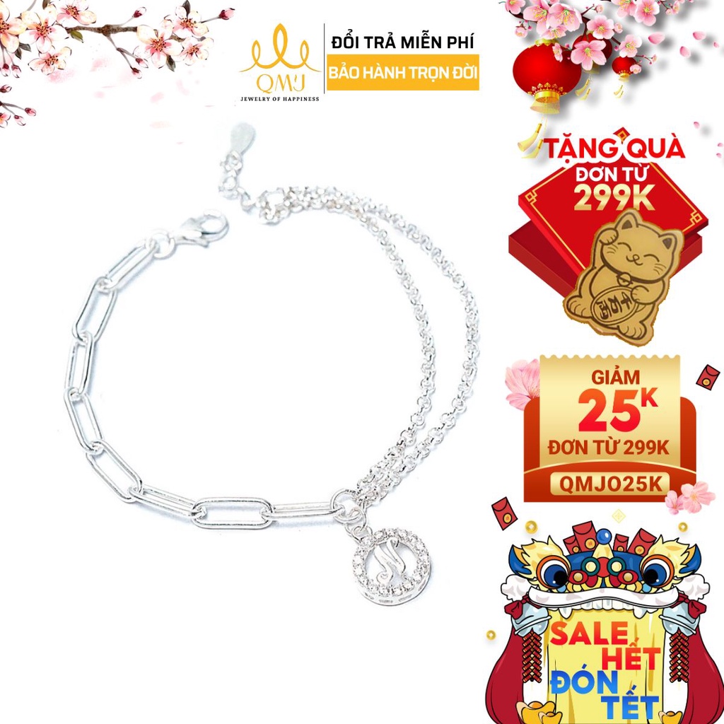 Lắc tay bạc QMJ Uyên ương mix charm mặt chữ cái Q217