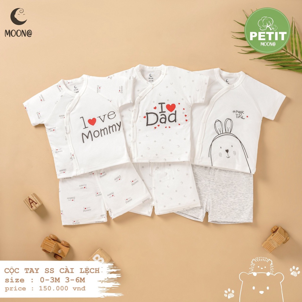 Moon Bộ Cộc Cài Thẳng Chất Liệu Petit Cho Bé Từ 0-9 Tháng