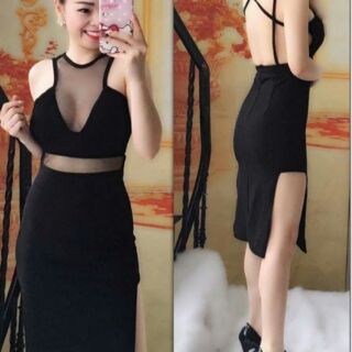 Đầm hở lưng phối lưới voan ngực