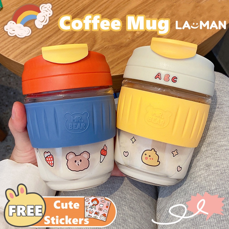Cốc Uống Cà Phê/Sữa/Cà Phê Bằng Thủy Tinh Cách Nhiệt Có Ống Hút Nhỏ Gọn Kiểu Hàn Quốc Dành Cho Nữ Sinh