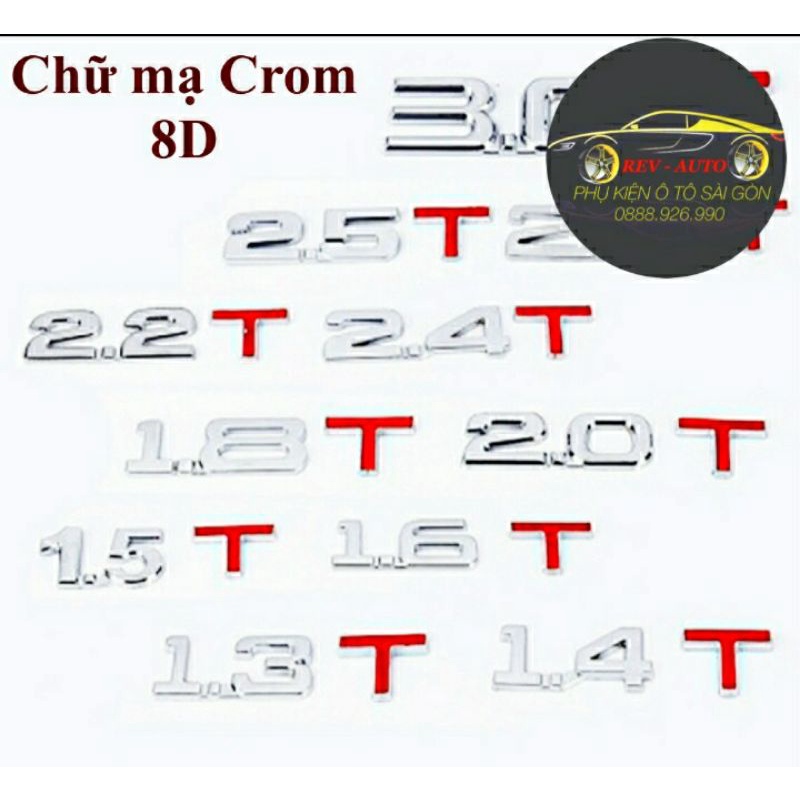Chữ trang trí ô tô 6D 1.5, 1.6, 1.8, 2.5,3.0