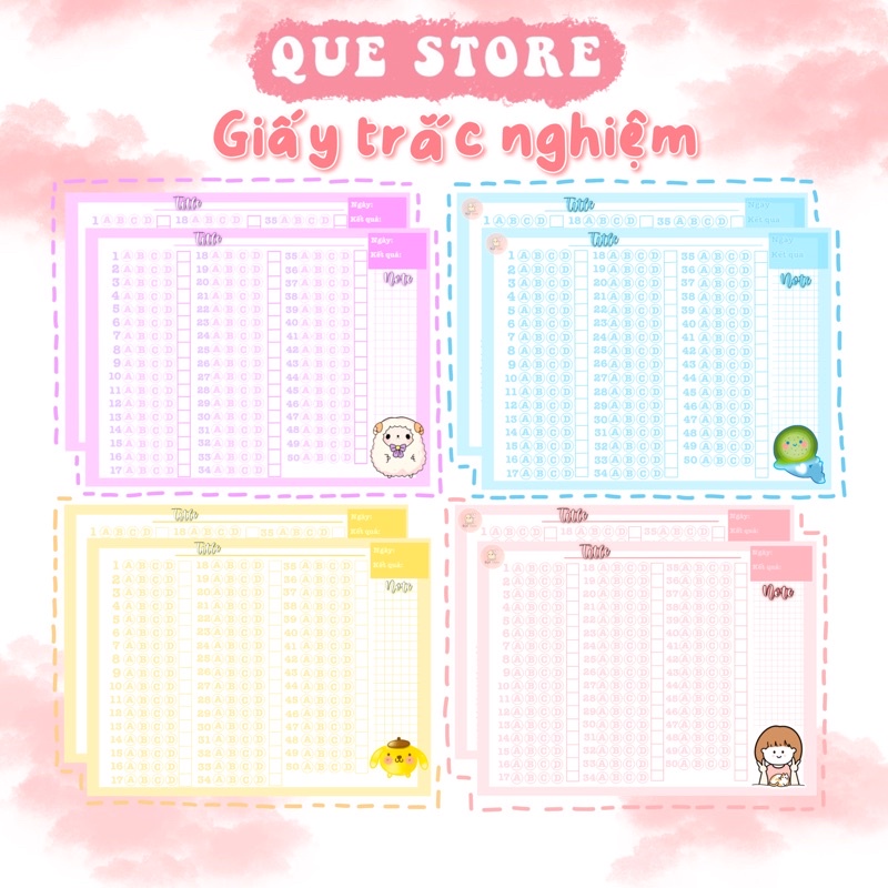 Giấy Trắc Nghiệm set 50 tờ dễ thương QUE STORE thiết kế