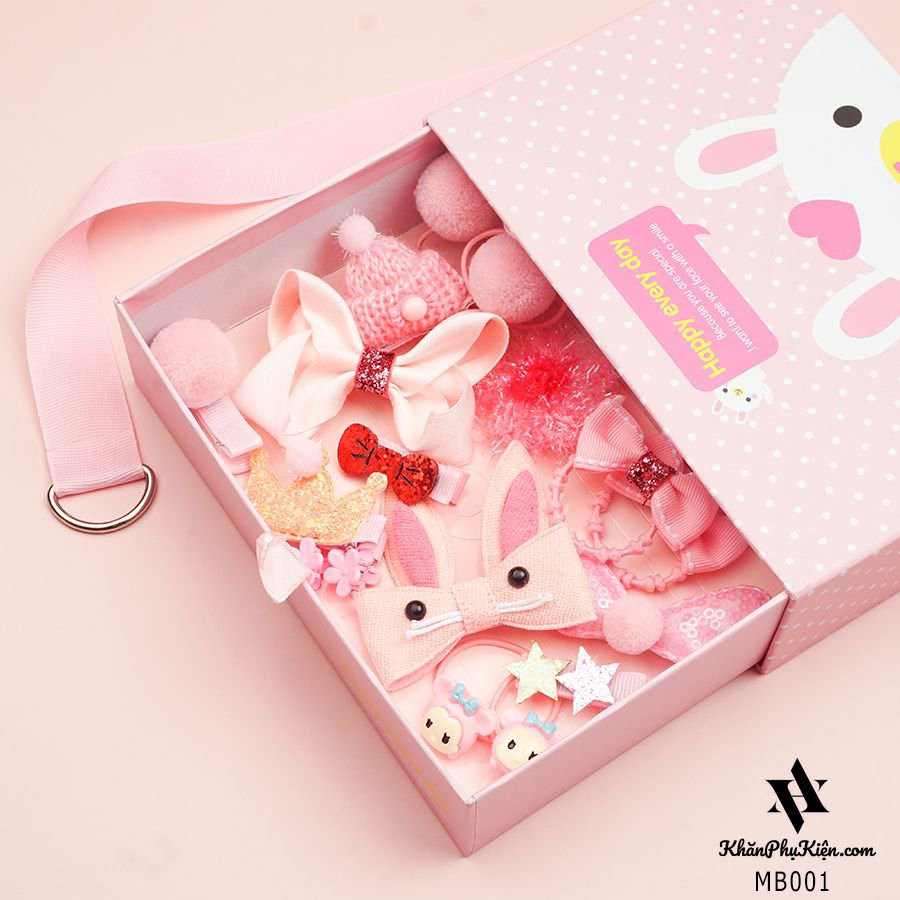 Hộp kẹp tóc quà tặng cho bé gái 18 phụ kiện siêu dễ thương iLita phong cách Hàn Quốc đủ màu (Hồng, Đỏ, Tím)