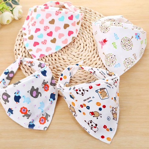 Set 10 Khăn Yếm Tam Giác Cotton Cúc Bấm Cho Em Bé