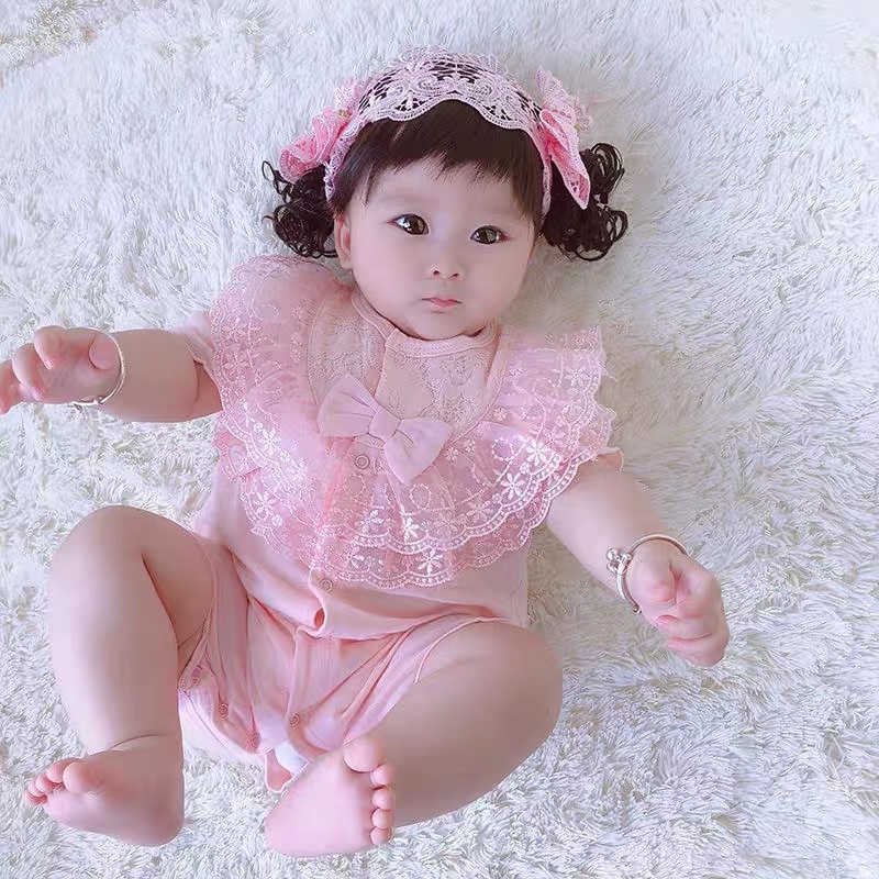 Body ren nơ cộc tay kute cho bé gái diện đấy tháng thôi nôi (ren nơ giữa hàng cao cấp loại 1)