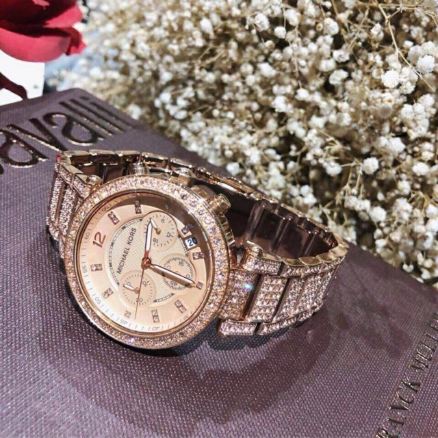 🌻Đồng Hồ Nữ MICHAEL KORS Uptown Glam Parker Chronograph Rose Gold - Tone Watch 39mm