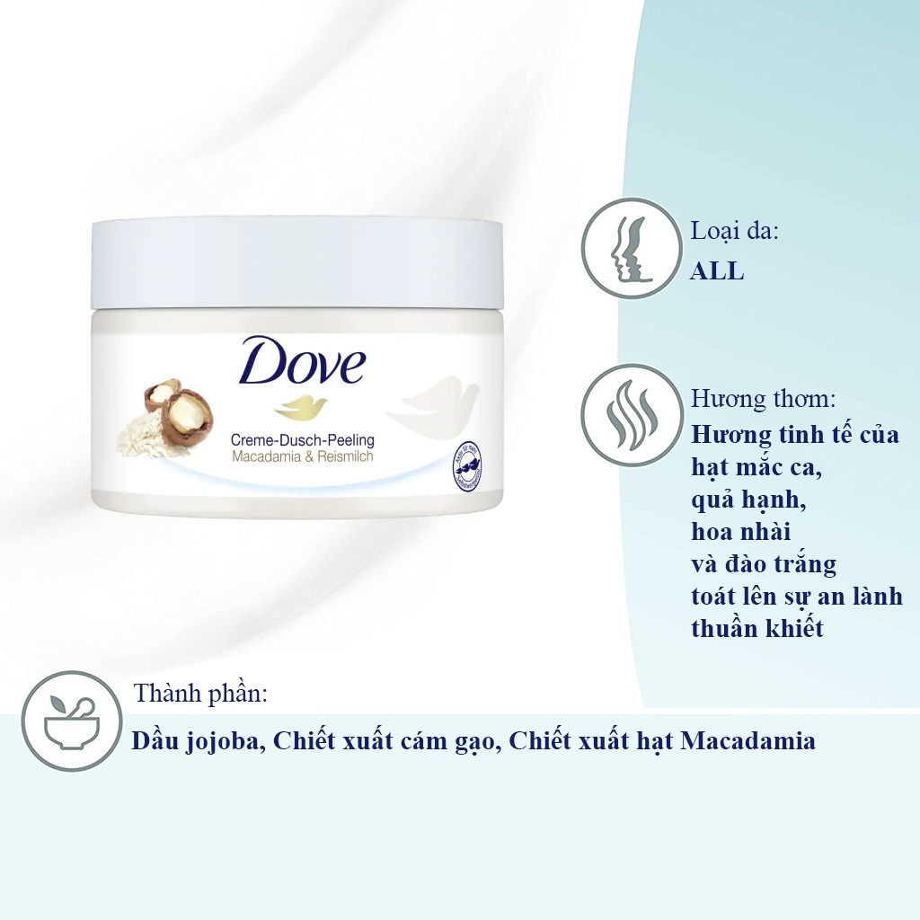 Kem tắm kết hợp tẩy tế bào chết Dove Crème-Dusch-Peeling, 225ml