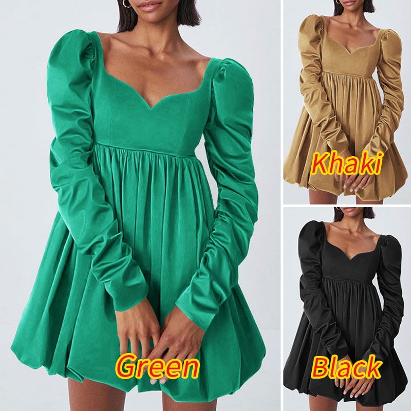 Đầm mini Zanzea tay phồng xếp ly màu trơn phong cách Châu Âu thời trang cho nữ