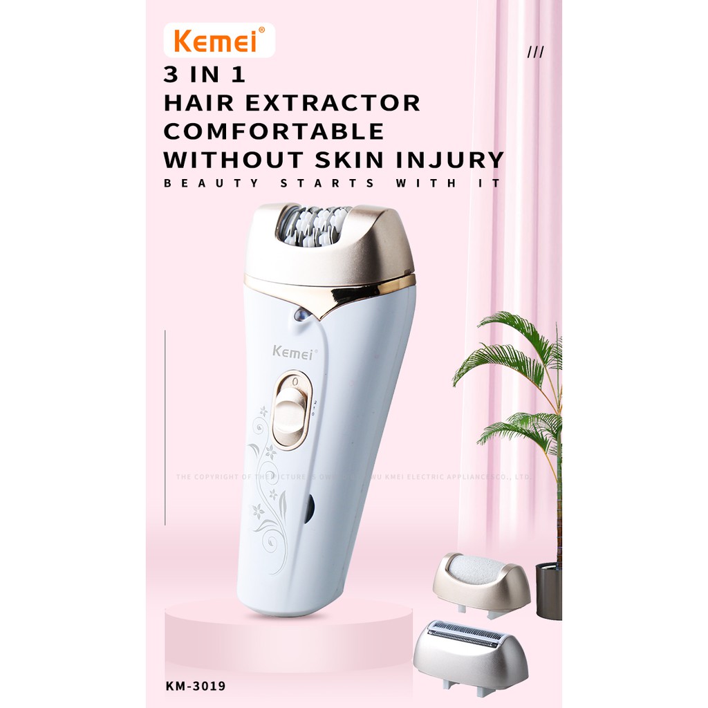 Máy tẩy lông Kemei 3019 nhỏ gọn 3 trong 1 dùng điện không đau cho nữ