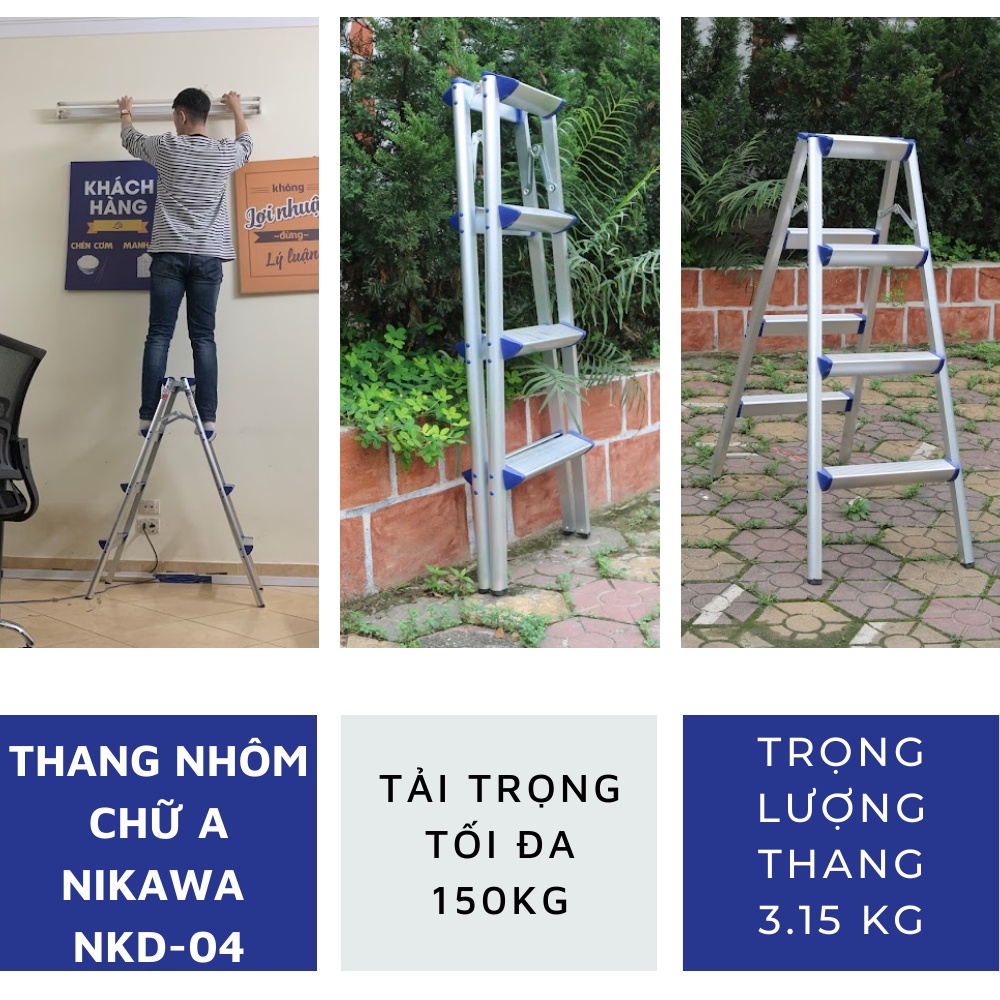 Thang nhôm chữ a 3 4 5 bậc gấp gọn cao cấp Nikawa nhập khẩu Nhật Bản, bảo hành 18 tháng MAXBUY NKD