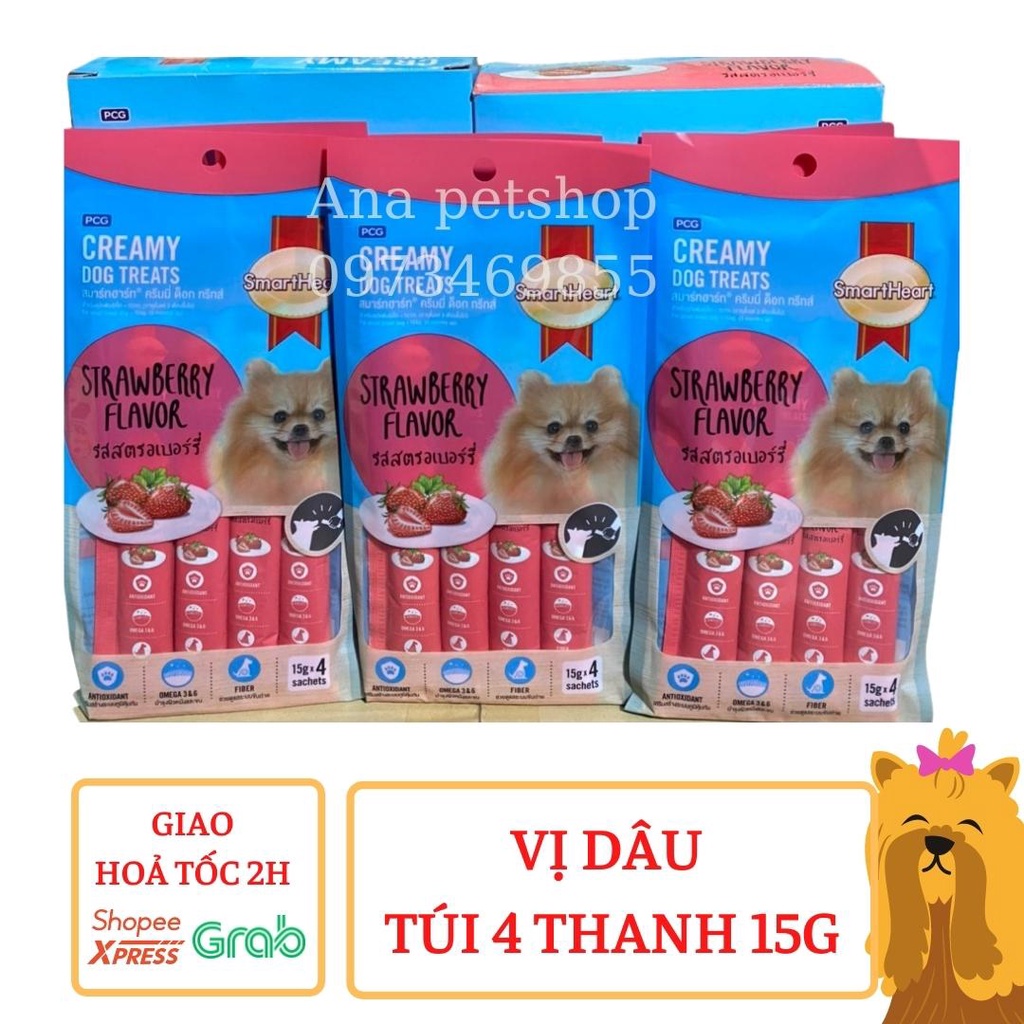 Bánh Thưởng SmartHeart Creamy Dog Treats Dành Cho Chó Dạng Kem Túi 4 Thanh 15g