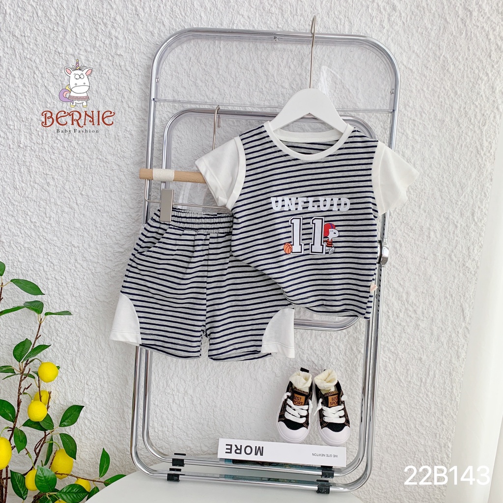 Bộ bé trai kẻ phối tay cá tính cho bé, bộ thun mềm hàng đẹp cho bé Bernie