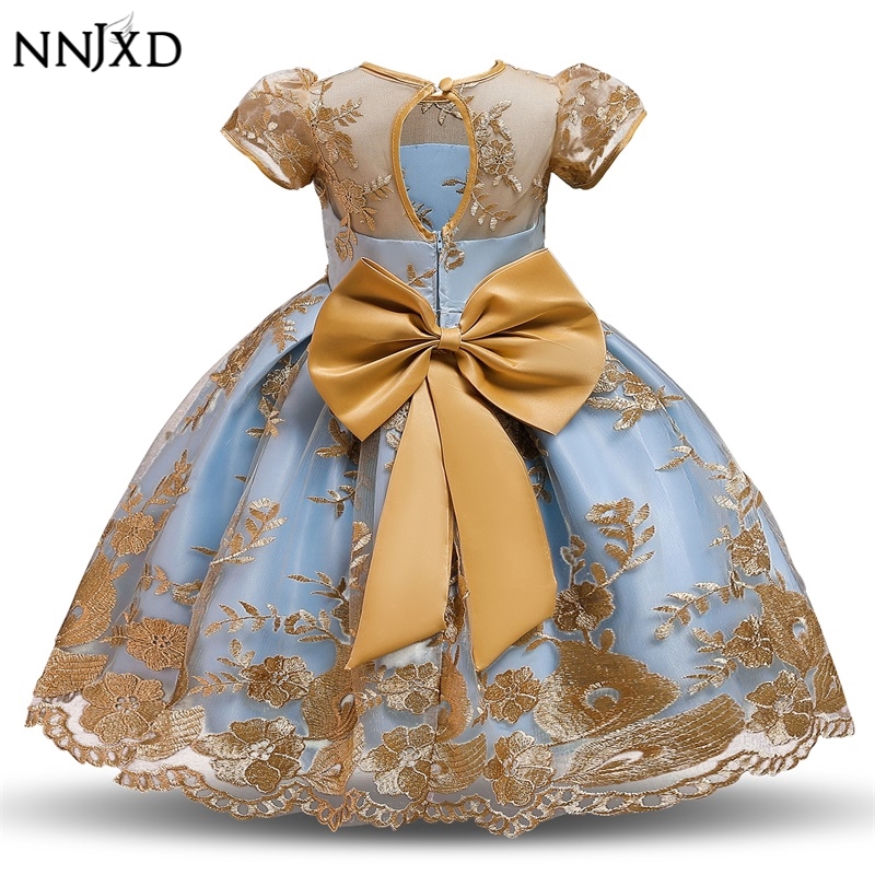 Đầm tutu dự tiệc cưới phối ren hoa thắt nơ NNJXD phong cách công chúa dành cho bé gái 4 đến 10 tuổi
