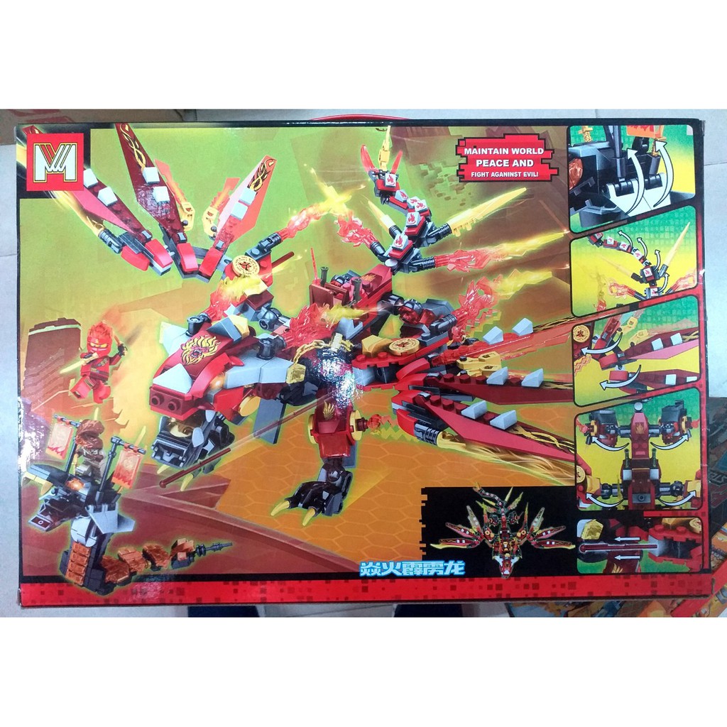 Non - Lego Ninjago : Lắp ghép ninja Kai và rồng lửa chiến đấu với rắn - MG120 (599 khối)