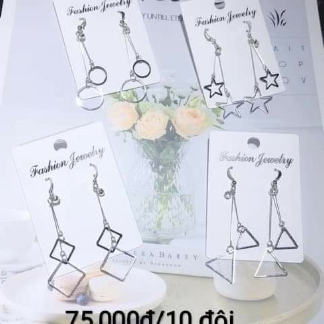 Bông tai/ khuyên tai/ hoa tai Thái Big Sale 04 kiểu màu trắng đính giả kim cương sát tai dễ thương
