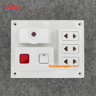 Bảng điện nổi LiOA 15A có 3 ổ cắm 2 chấu 1 công tắc 1 đèn báo màu đỏ