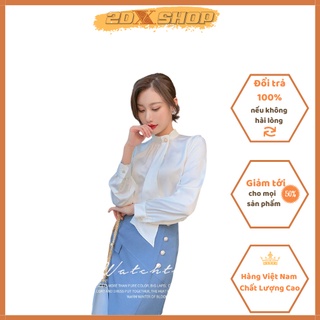 Áo Sơ Mi Lụa Cổ Cúc Vạt Dài Chất Lụa Bóng Hot Trend