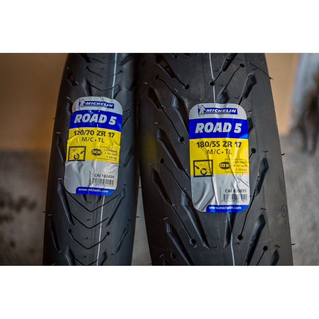 Cặp vỏ lốp xe Michelin Road 5 cho PKL 120/70ZR17, 160/60ZR17 và 190/55ZR17