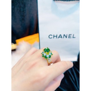 Nhẩn hoa đính đá màu xanh mạ vàng