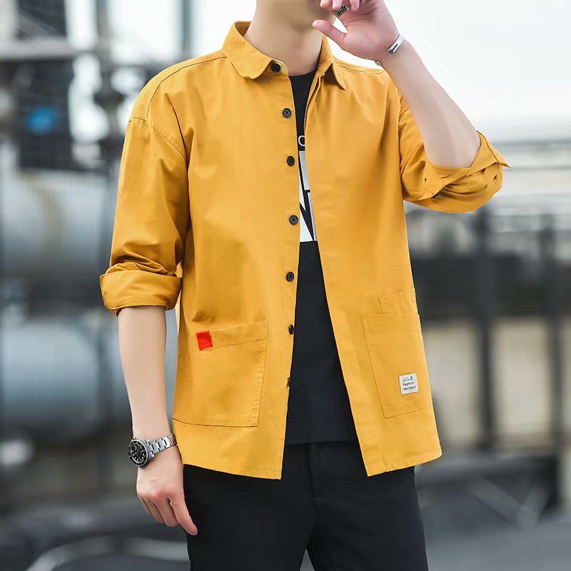 Áo Sơ Mi Tay Dài Dáng Rộng Phong Cách Nhật Bản Cho Nam Giới Có Size M-3Xl