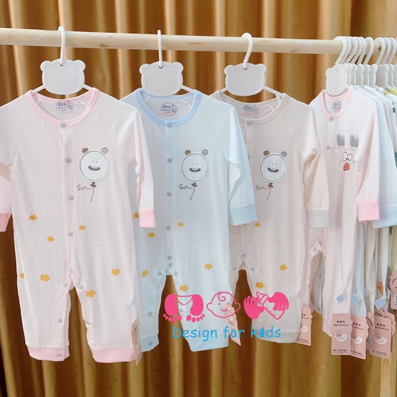 (Link 1) Bodysuit cho bé, body dài tay sleepsuit không tất chân, vải cotton mỏng mát cho bé trai và bé gái (chọn mẫu)