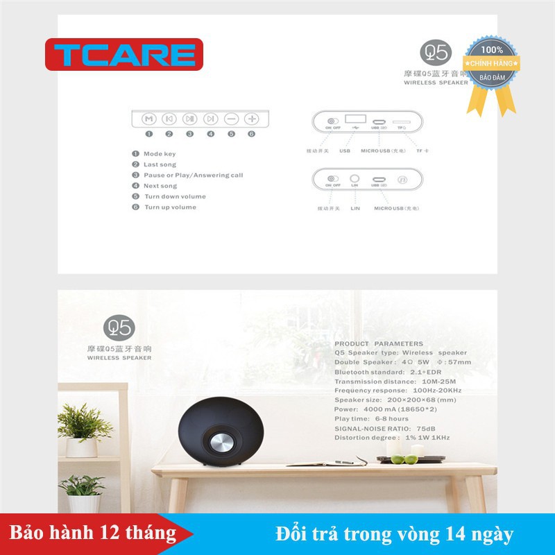 Loa bluetooth không dây Tcare Q5 - Hàng chính hãng