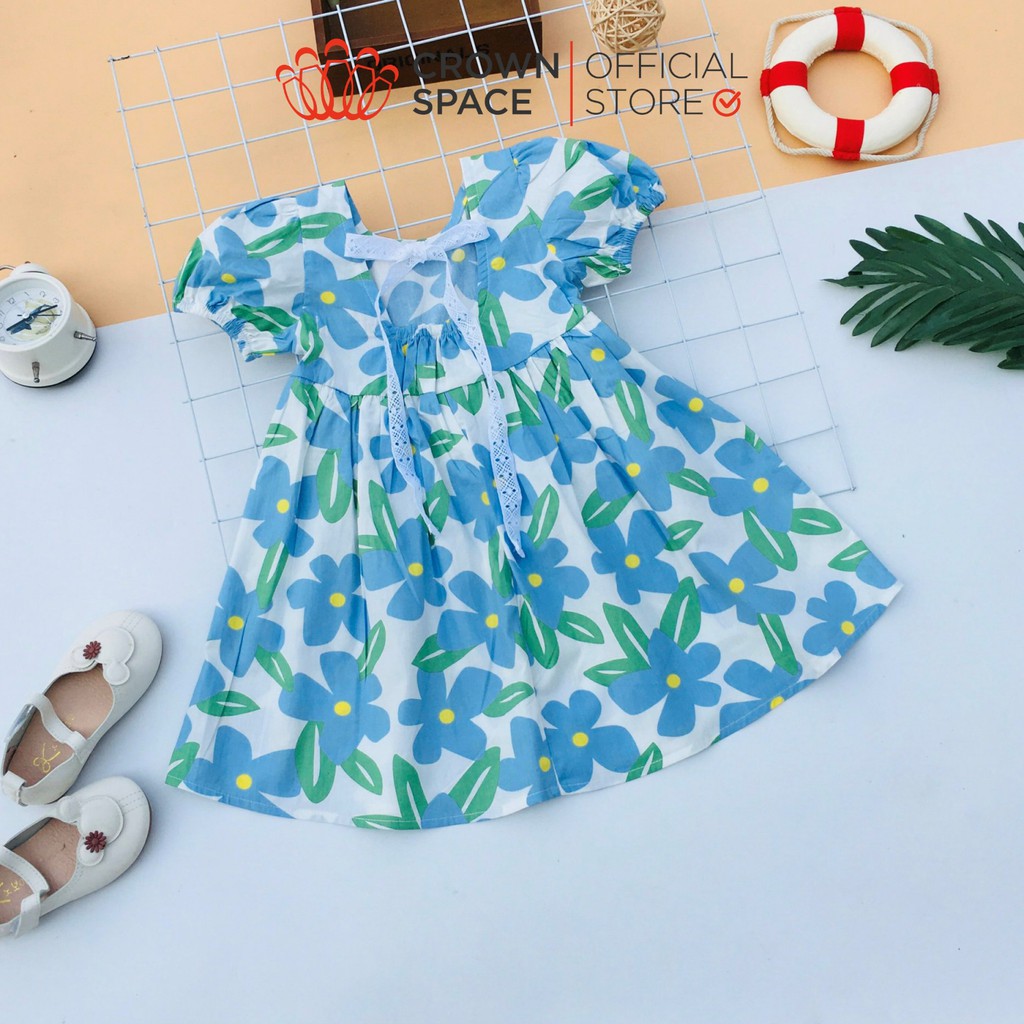 Váy Hoa Đậu Biếc Chính Hãng Crown Kids CKGS2811109 Size Từ 1-6 Cotton Thoáng Mát