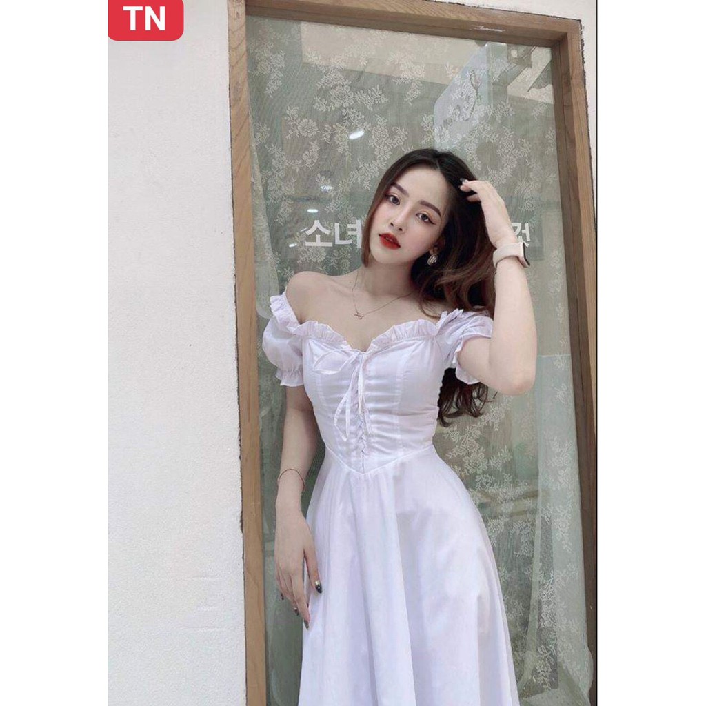 [Mã WASTMAY giảm 15% tối đa 30K đơn 150K] (VIDEO+HÌNH THẬT) Đầm Xòe Trễ Vai Dây Rút Có Mút Ngực | BigBuy360 - bigbuy360.vn