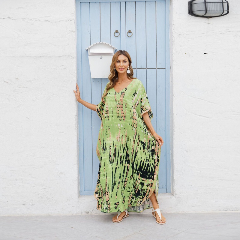 Xiangbao Áo Choàng Tắm Biển Dáng Dài Rộng Họa Tiết Sọc Nhuộm Màu Cho Nữ