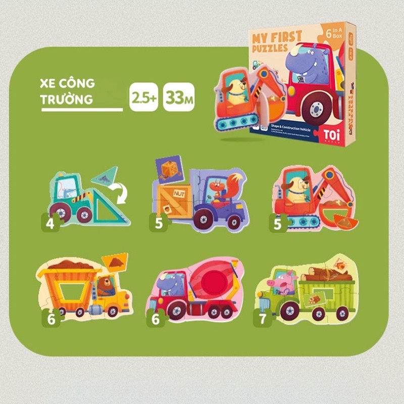 Bộ XẾP HÌNH PUZZLE ĐẦU ĐỜI cho bé 2+ My first puzzle nhiều chủ đề đồ chơi thông minh ghép hình chính hãng TOI