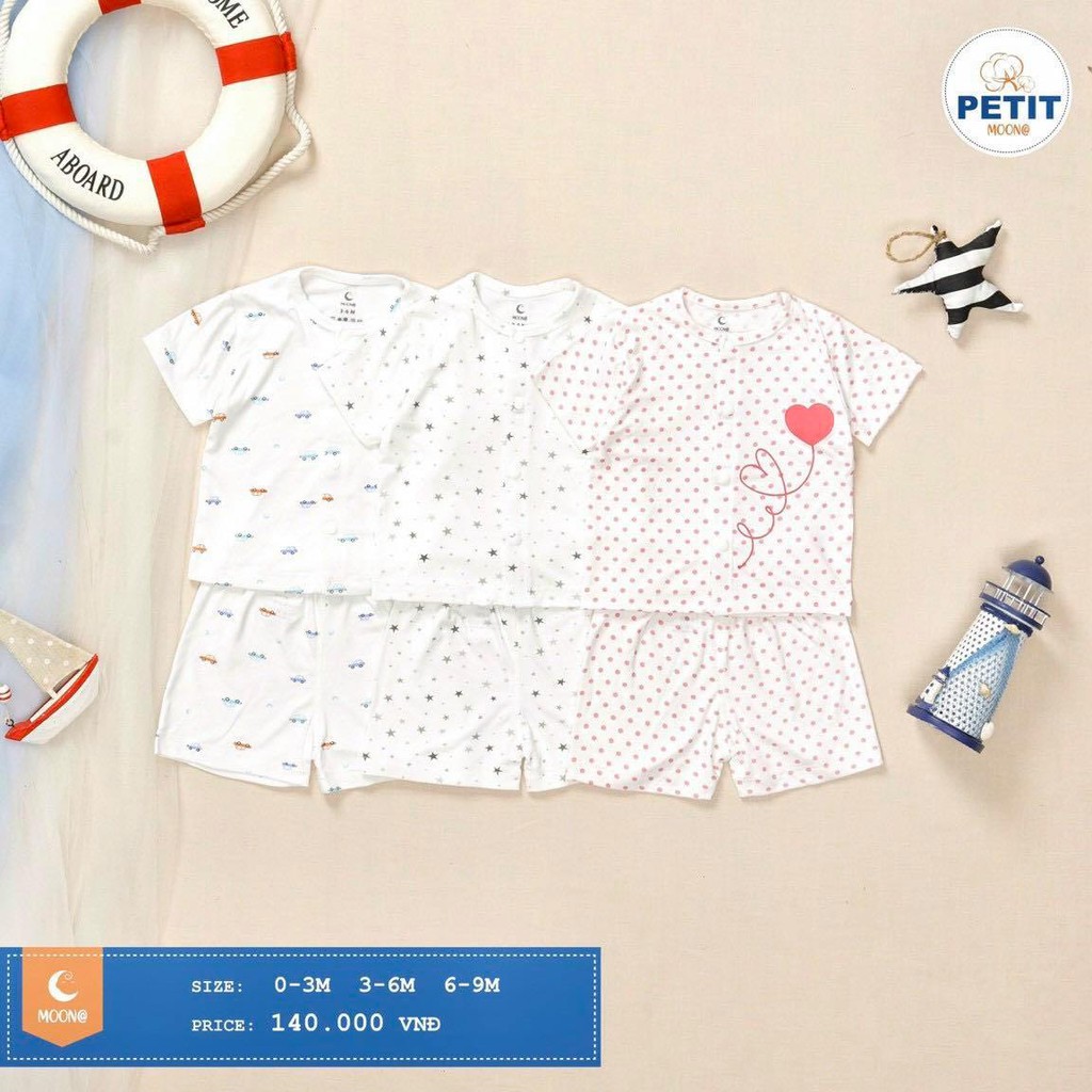 Bộ cộc tay cài giữa Moon Petit cho bé (Sz 0-9m)
