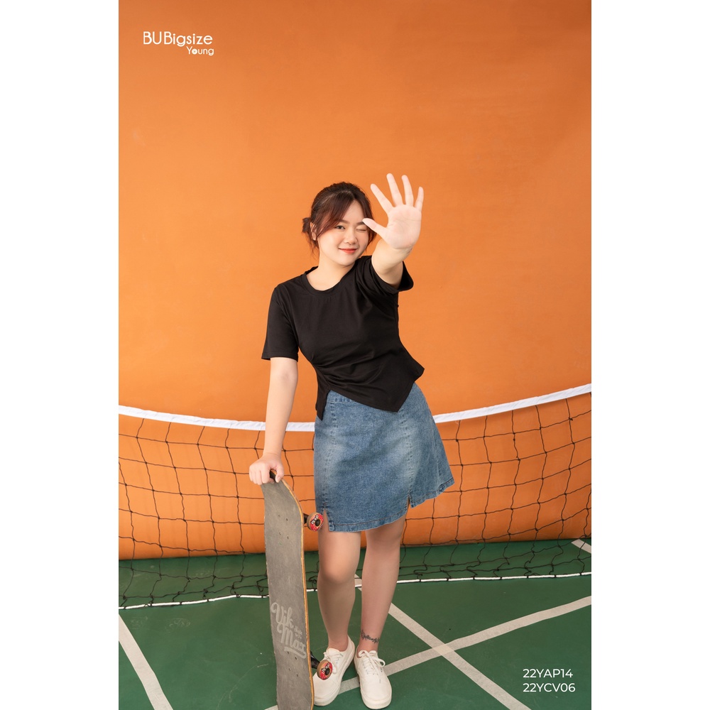 Áo thun cổ tròn xếp ly chéo sườn BIGSIZE (55kg đến 95kg) - 22YAP14 - [BU Bigsize Young]