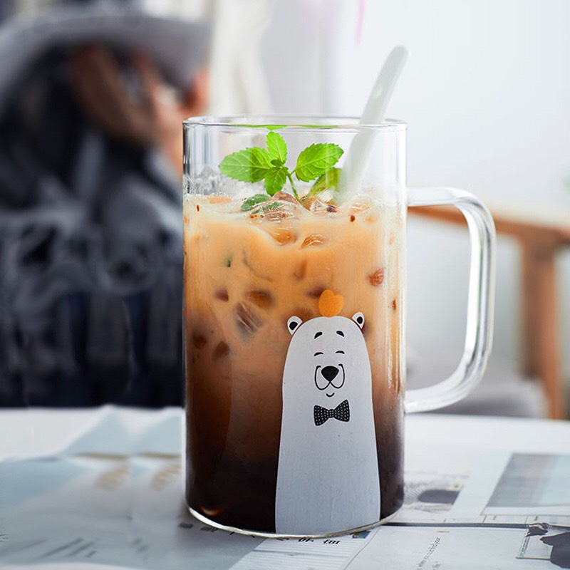 Cốc thuỷ tinh chịu nhiêt 600ml loại to ly thuỷ tinh xinh xăn đáng yêu giá rẻ Minasi