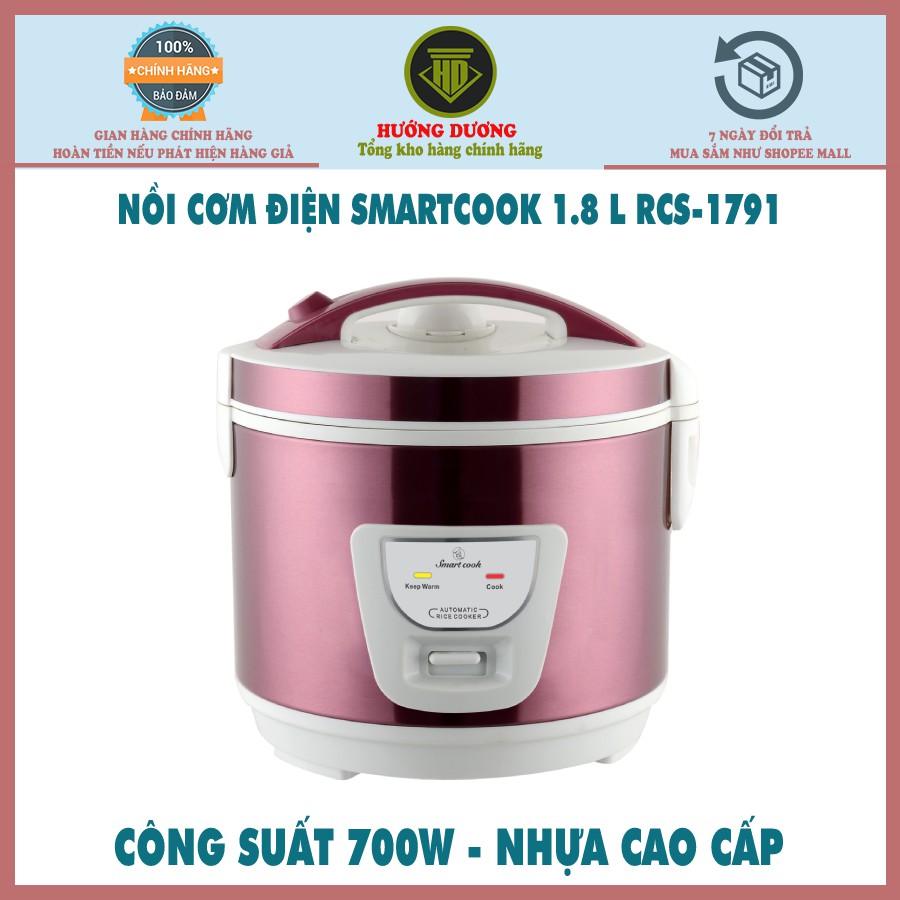 Nồi cơm điện công suất 700W dung tích 1.8L Smartcook 1.8 L RCS-1791