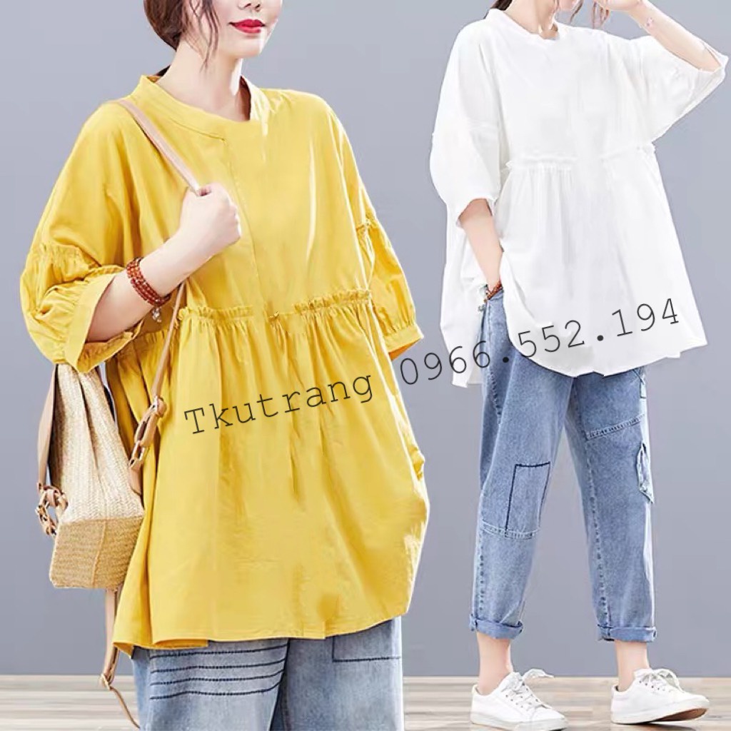Áo sơ mi bầu xinh đũi nhật mềm thoải mái đi làm đi chơi K60