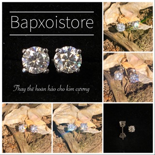 Set: 1đôi bông tai 4,5ly+1 mề đay 6,5ly+1 dây chuyền, đá Moissanite nước D (TRẮNG ĐẸP NHẤT) kiểm định, bạc925 mạ bạchkim