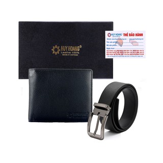 Bộ ví nam & thắt lưng nam huy hoàng da bò màu đen hw2114-hw4108