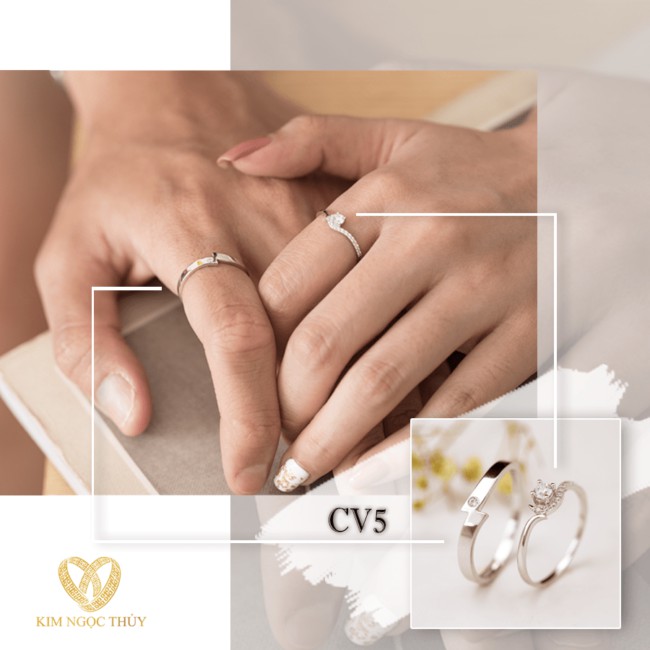 Nhẫn Cặp Tình Nhân Cao Cấp 10K Kim Ngọc Thủy Màu Trắng CV5